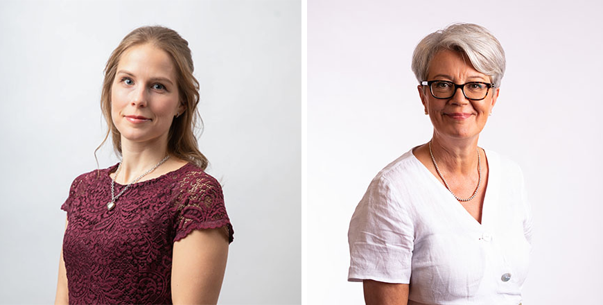 Vierekkäin henkilökuvat Jenni Haglundista ja Katri Wännisestä.